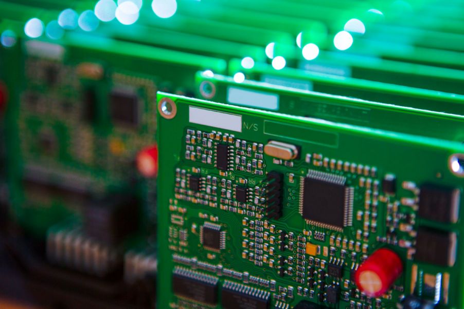 Close up of a printed circuit board.